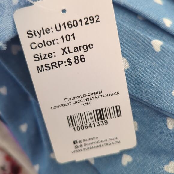 Weekend Suzanne Betro Top Womens XL Blue Heart Dot Print Chambray Shirt NWT - Picture 6 of 8